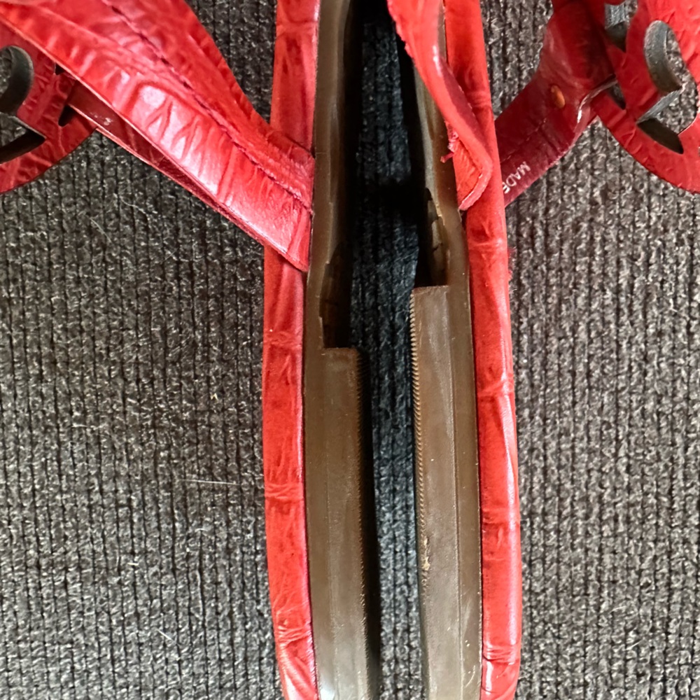 Tory Burch Miller Coral-Red Logo Thong Sandals Size 5.5 - Picture 5 of 12